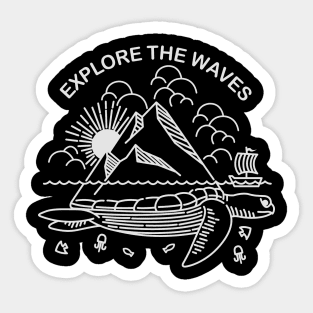 Explore the Waves Turtle Line Art - Turtle island line Sticker